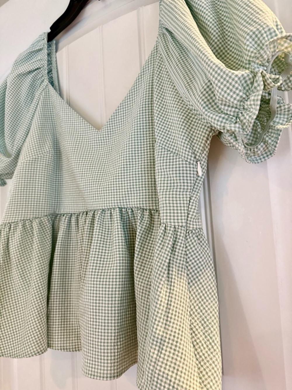 Altar’d state Green Gingham Puff Sleeve Babydoll Top - Picture 3 of 5